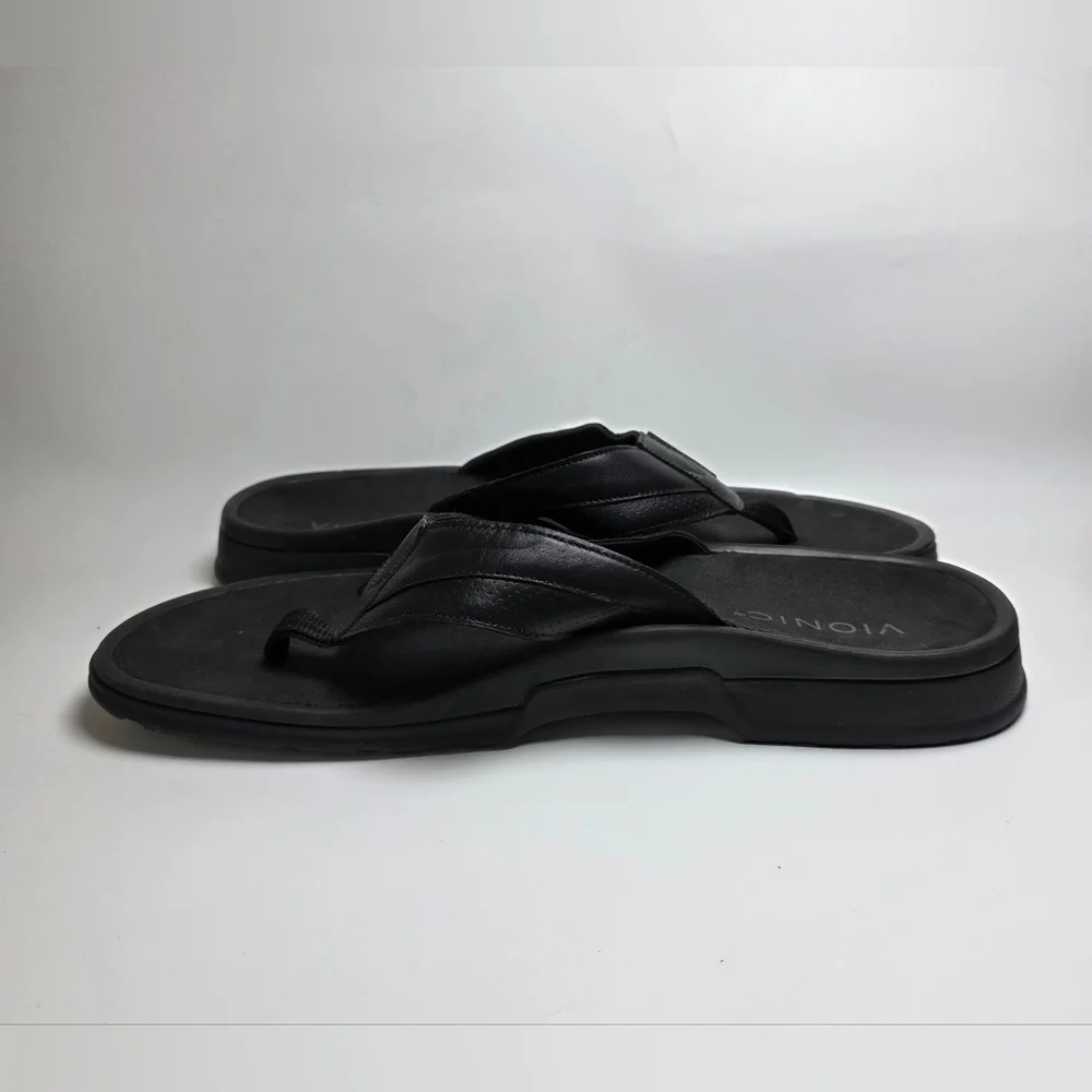 Vionic Wyatt Men's Black Leather Sandals Flip Flops Size 13